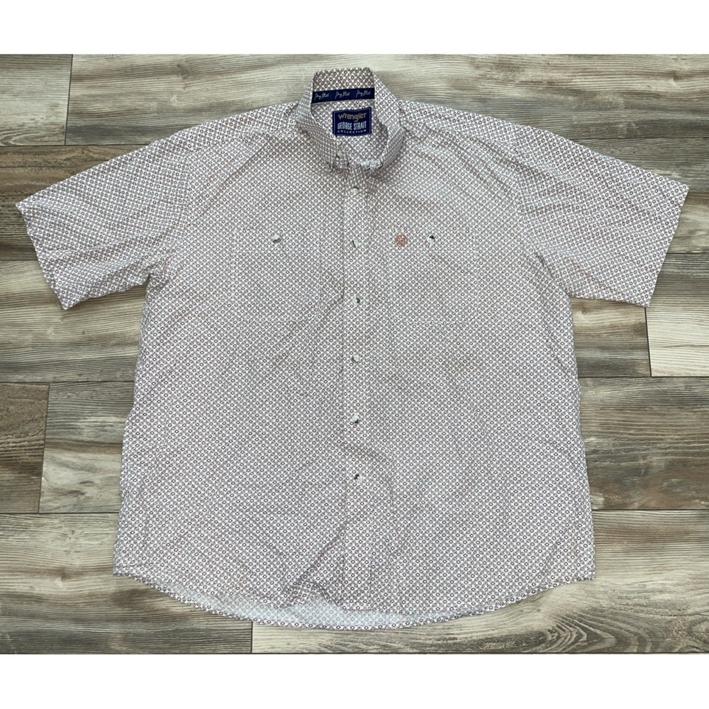 Wrangler George Strait Shirt Mens XL White Orange Short Sleeve Button Front